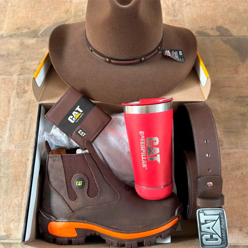 Kit Caterpillar - Bota Masculina em Couro Legítimo e Palmilha Ortopédica + Brindes Exclusivos